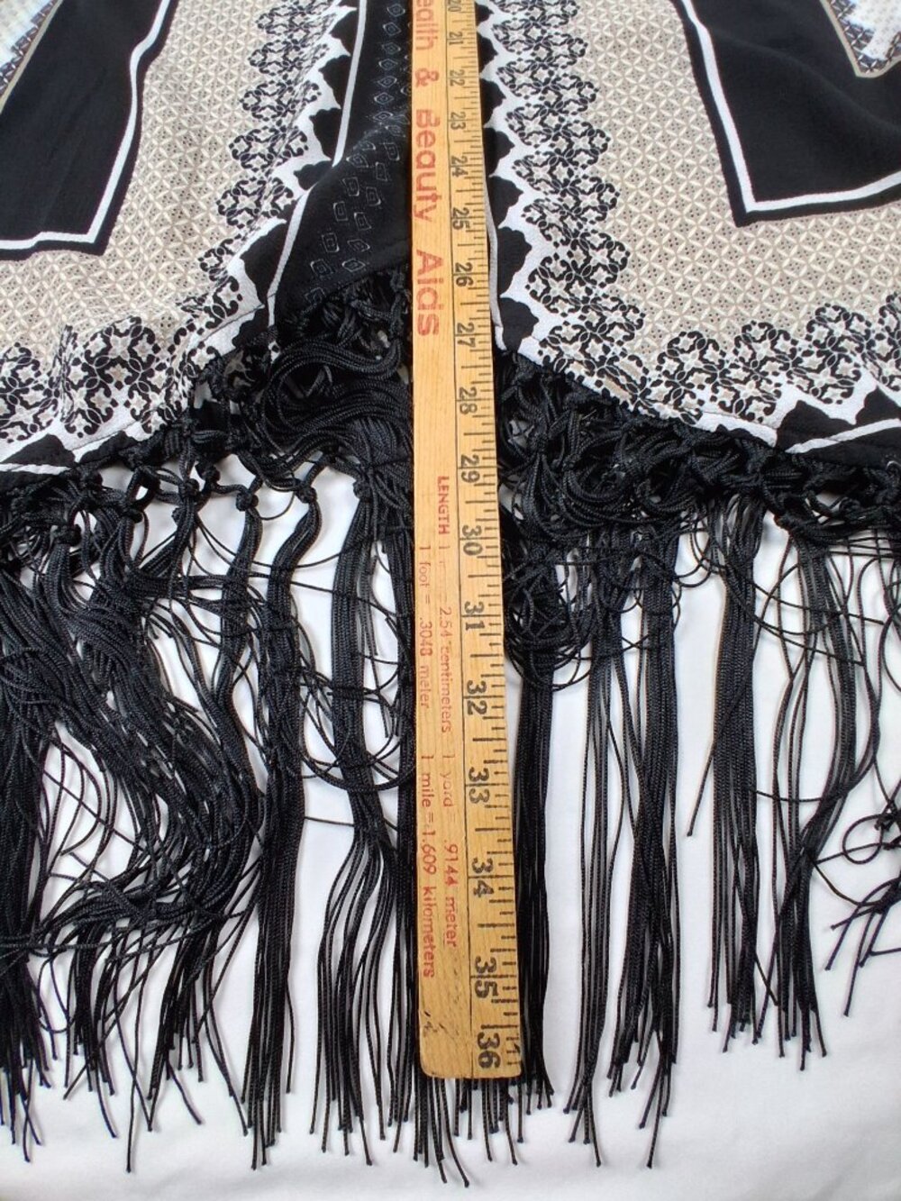 Sweet Rain Boho Kimono Cardigan W/ Long Fringe Trim Geometric Print Womens Size - Picture 10 of 11